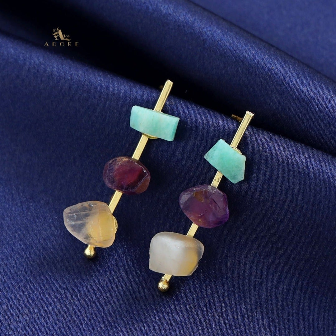 Mawar Tri Raw Stone Stick Earring