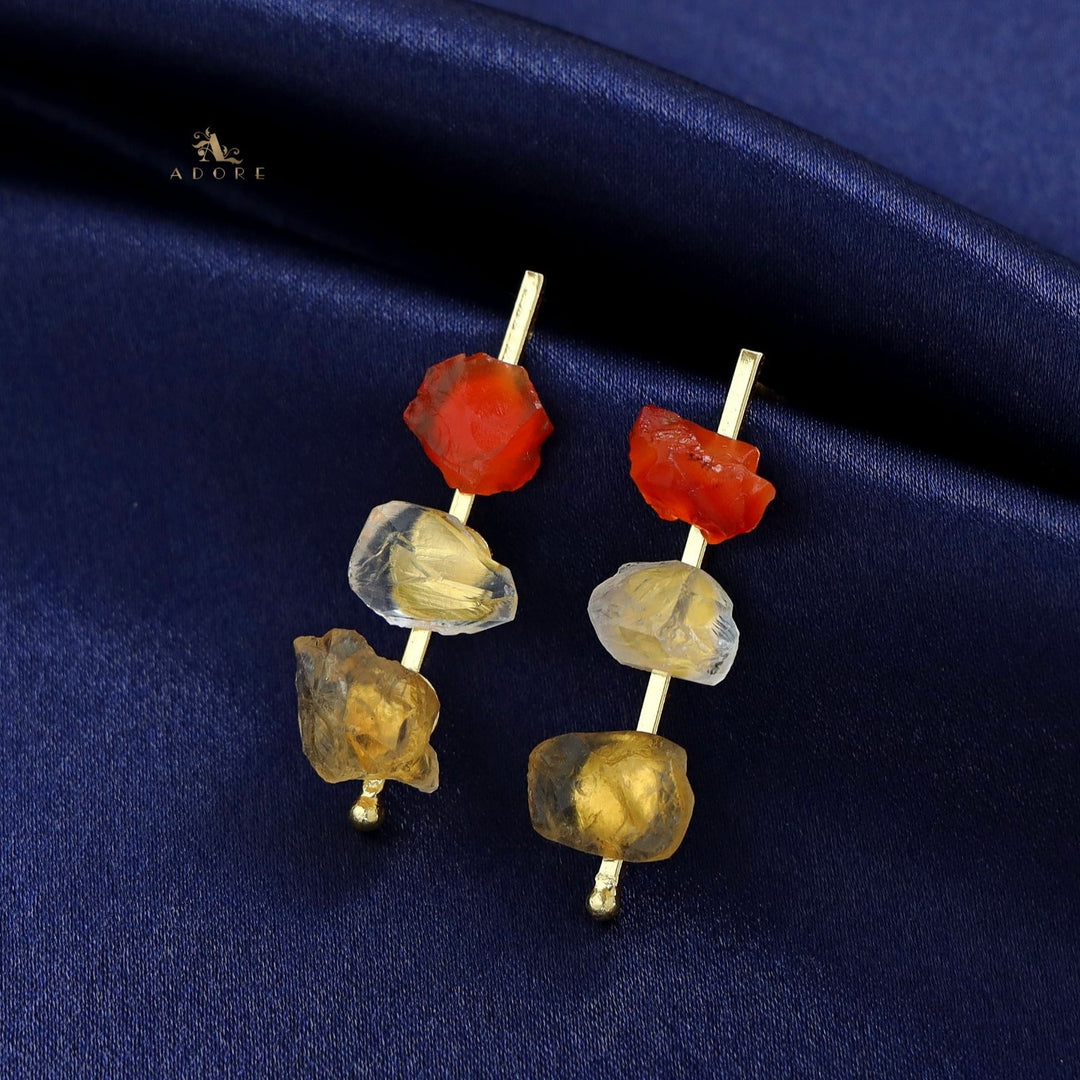 Mawar Tri Raw Stone Stick Earring