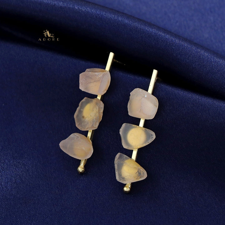 Mawar Tri Raw Stone Stick Earring