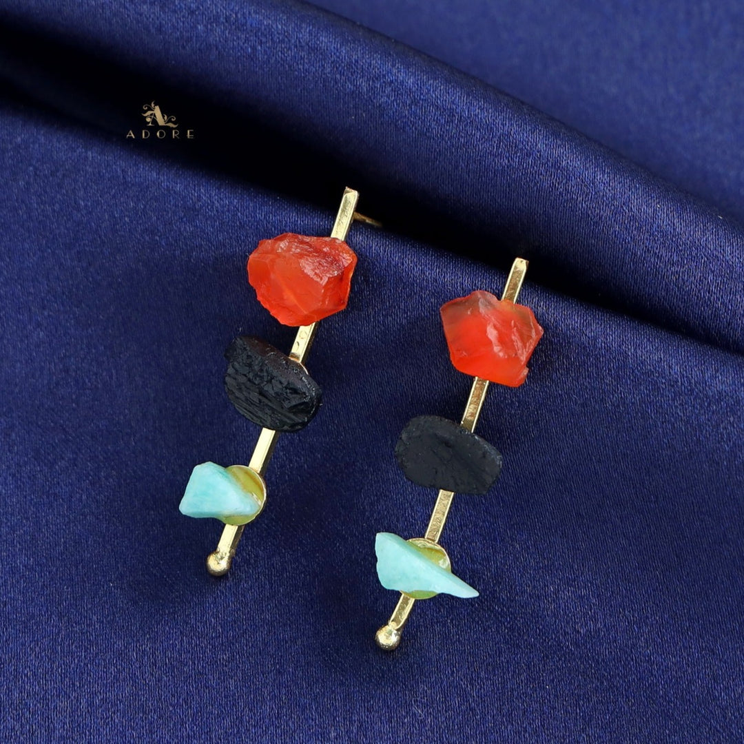 Mawar Tri Raw Stone Stick Earring