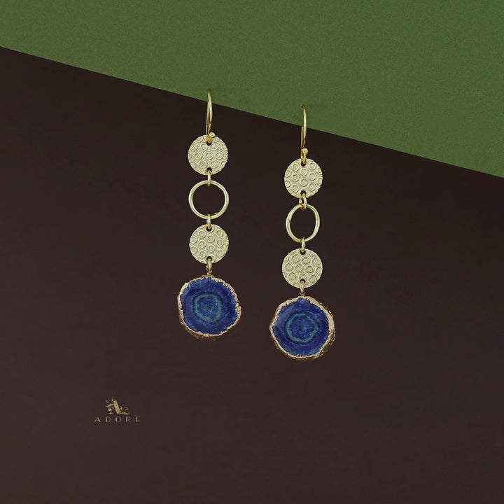 Tabitha Golden Textured Circle Agate Stone  Earring