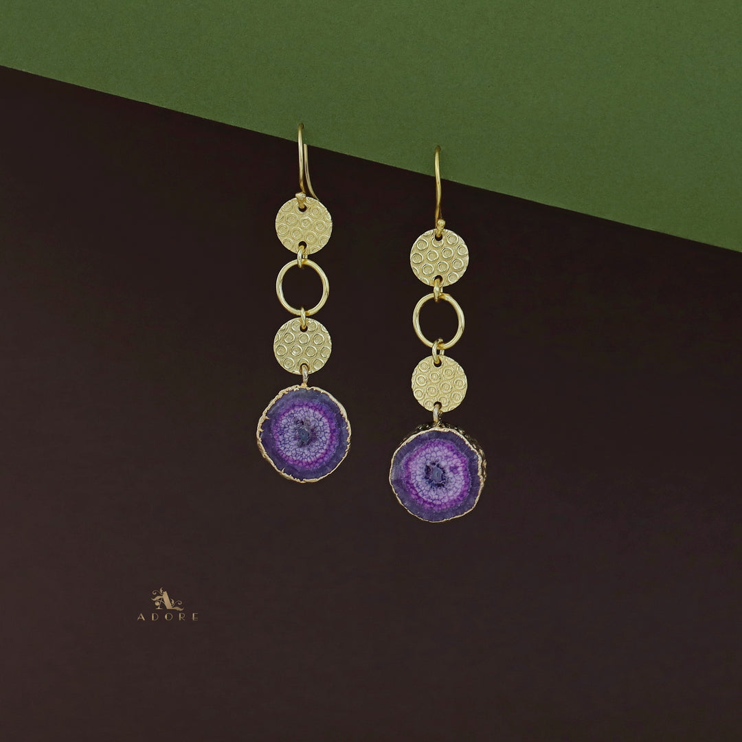 Tabitha Golden Textured Circle Agate Stone  Earring