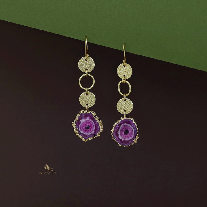 Tabitha Golden Textured Circle Agate Stone  Earring