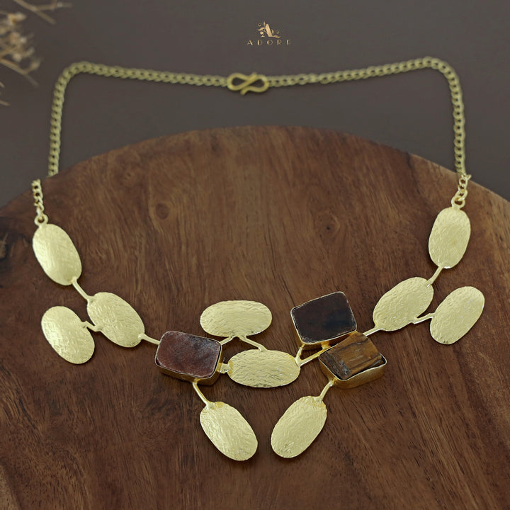 Kassia Golden Textured Raw Stone + Baroque Neckpiece