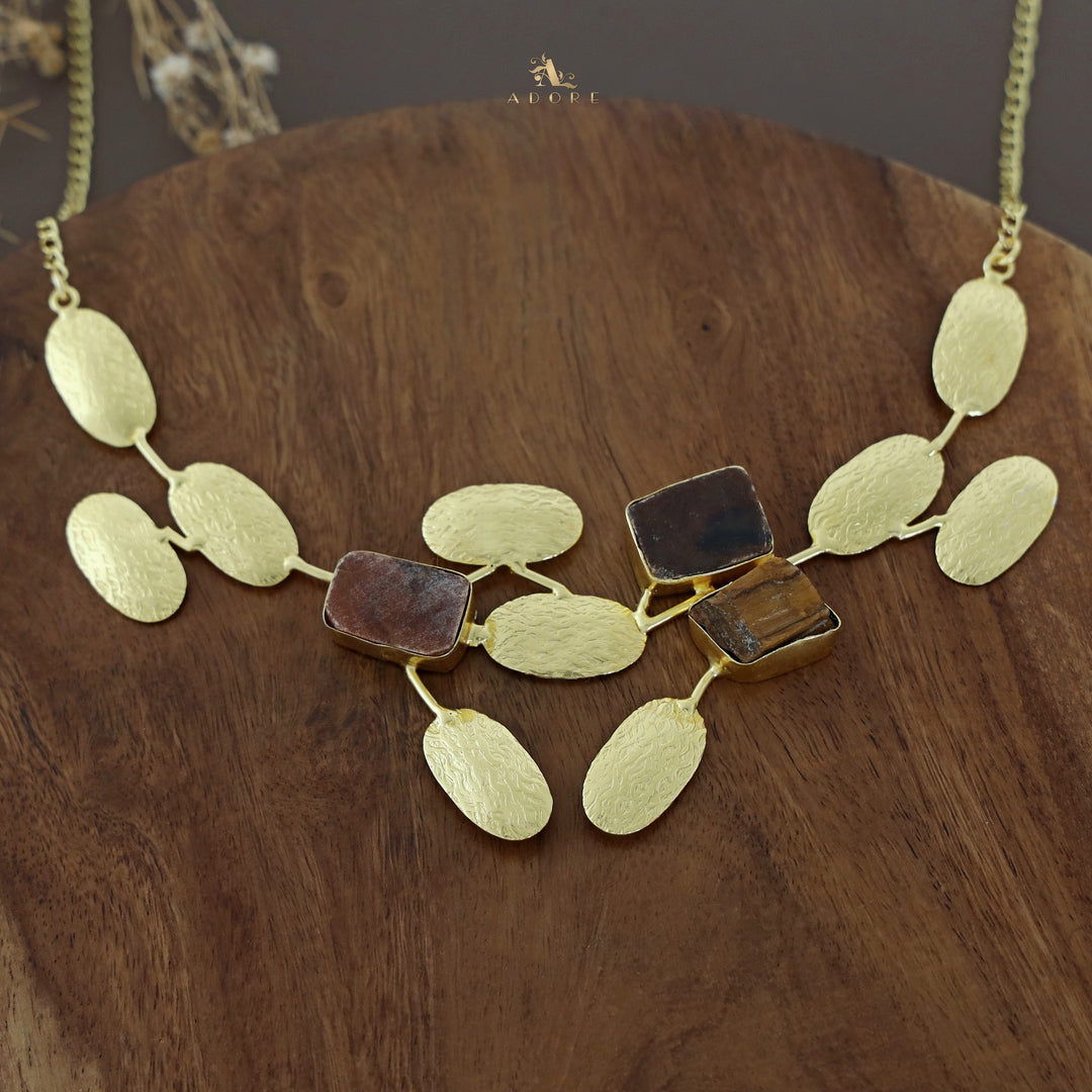 Kassia Golden Textured Raw Stone + Baroque Neckpiece