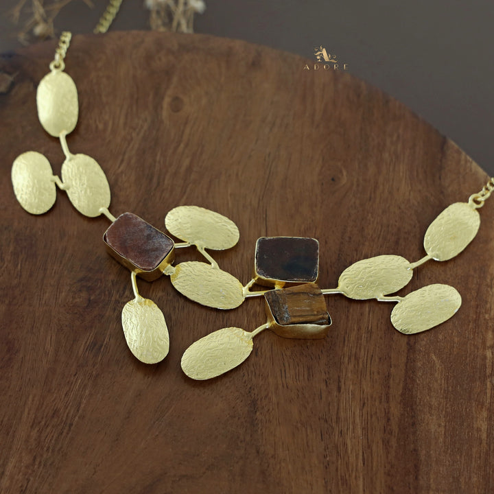 Kassia Golden Textured Raw Stone + Baroque Neckpiece