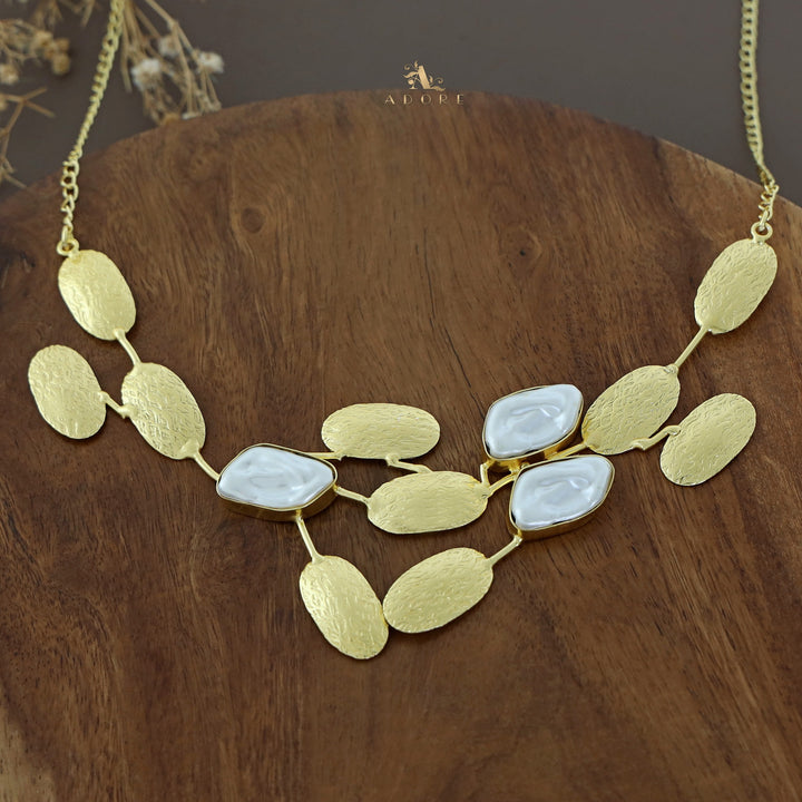 Kassia Golden Textured Raw Stone + Baroque Neckpiece