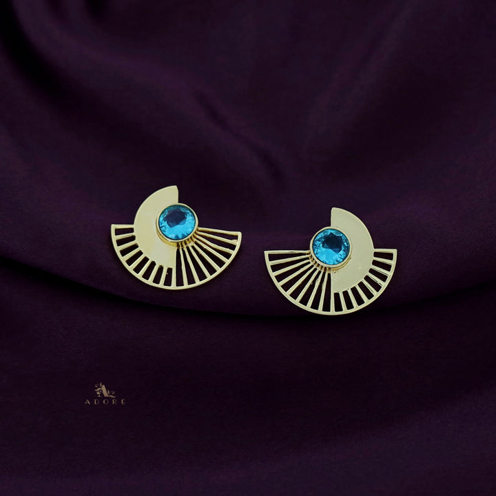 Chaithra Golden Semi Circle Glossy Stone Earring