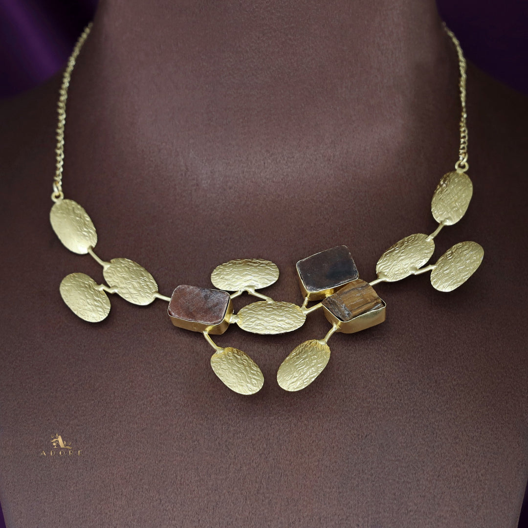 Kassia Golden Textured Raw Stone + Baroque Neckpiece