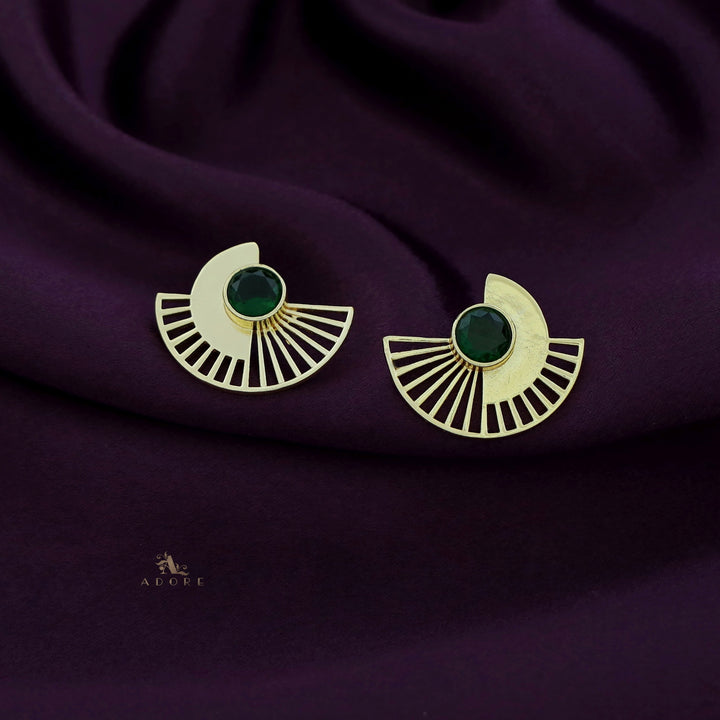 Chaithra Golden Semi Circle Glossy Stone Earring