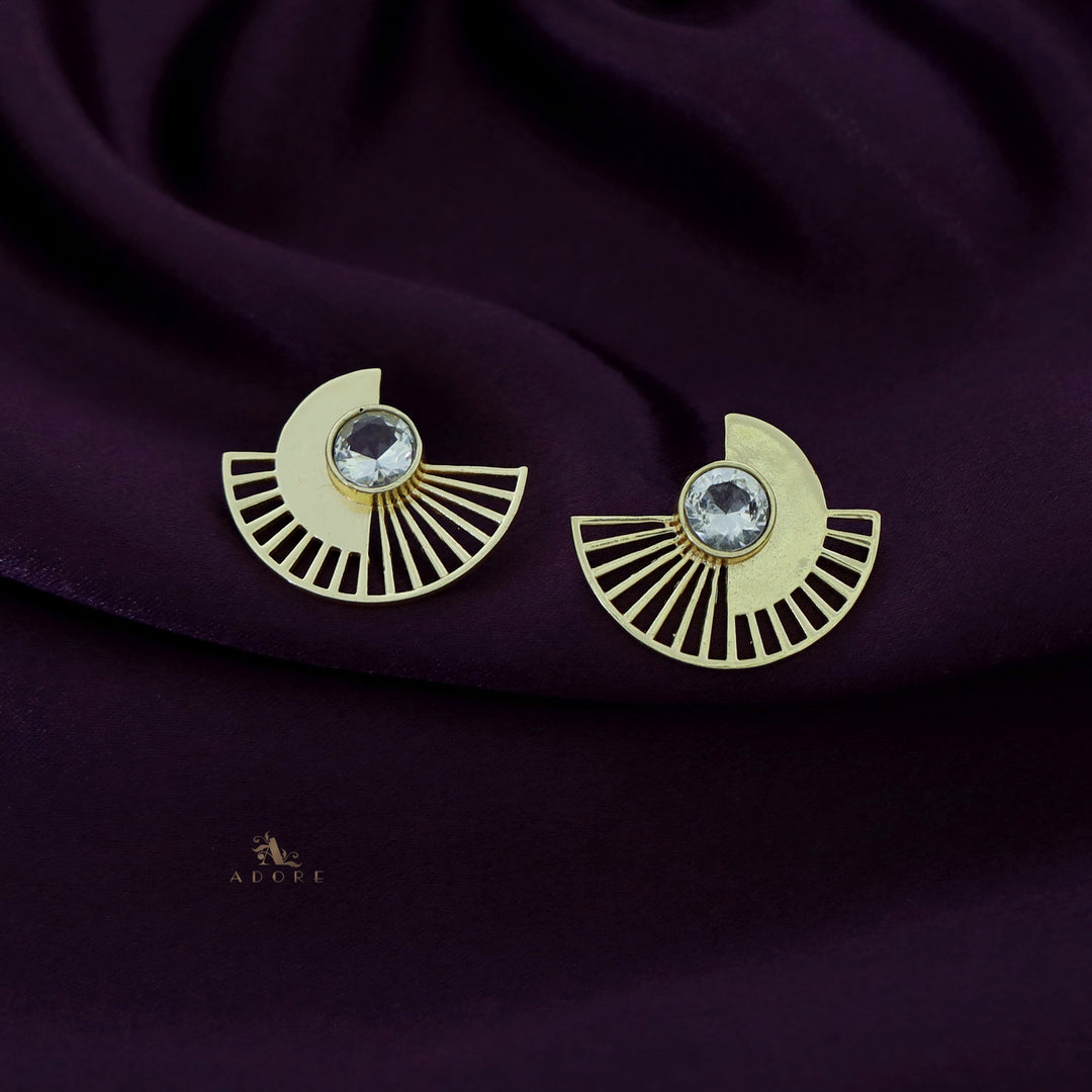 Chaithra Golden Semi Circle Glossy Stone Earring