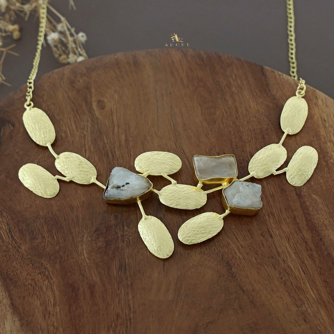 Kassia Golden Textured Raw Stone + Baroque Neckpiece