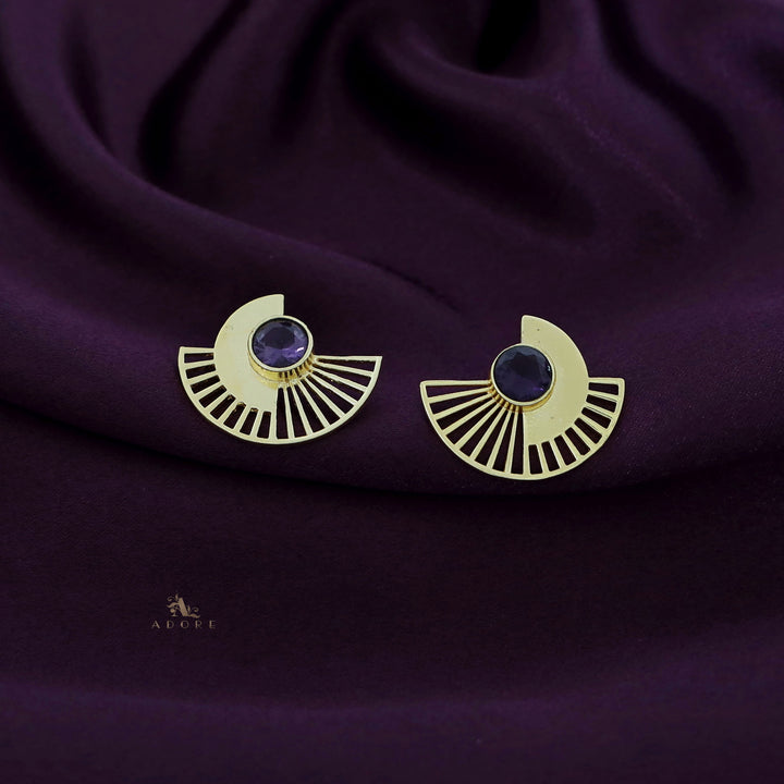 Chaithra Golden Semi Circle Glossy Stone Earring