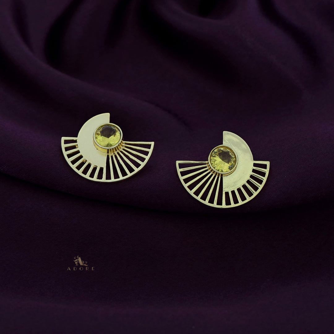 Chaithra Golden Semi Circle Glossy Stone Earring