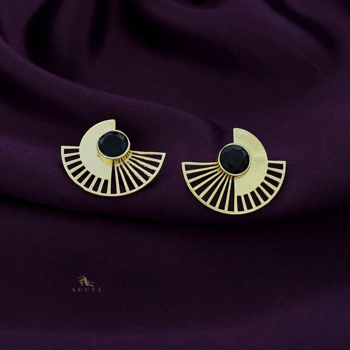 Chaithra Golden Semi Circle Glossy Stone Earring