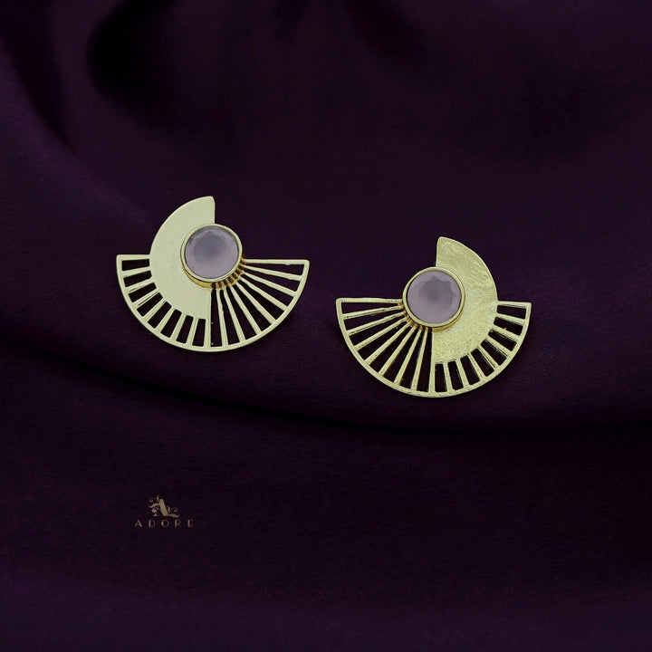 Chaithra Golden Semi Circle Glossy Stone Earring