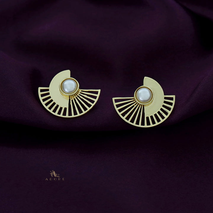 Chaithra Golden Semi Circle Glossy Stone Earring