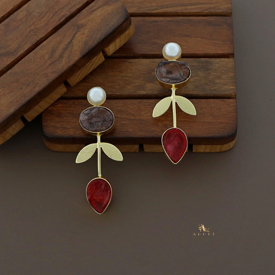 Dyed Stone Oval & Drop Pearl Earring