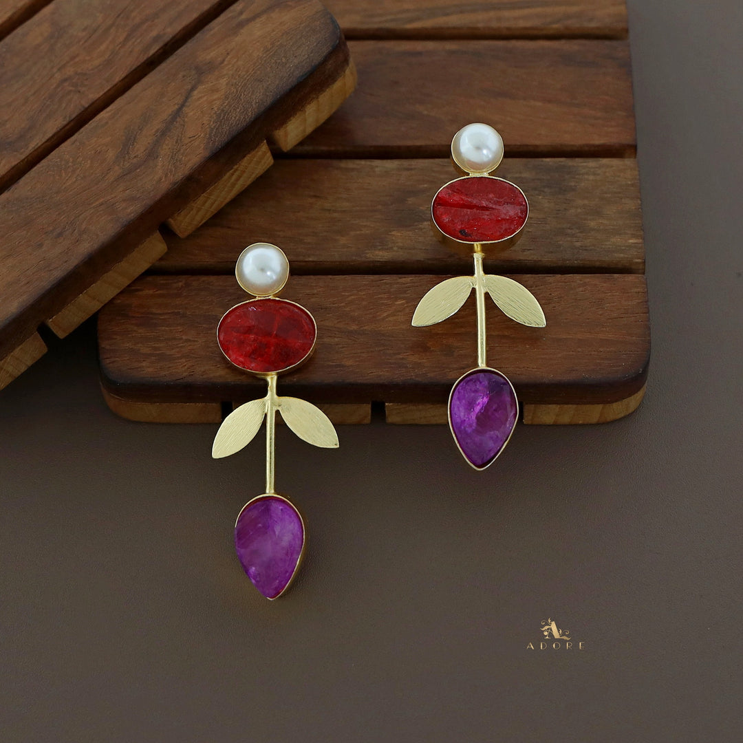 Dyed Stone Oval & Drop Pearl Earring