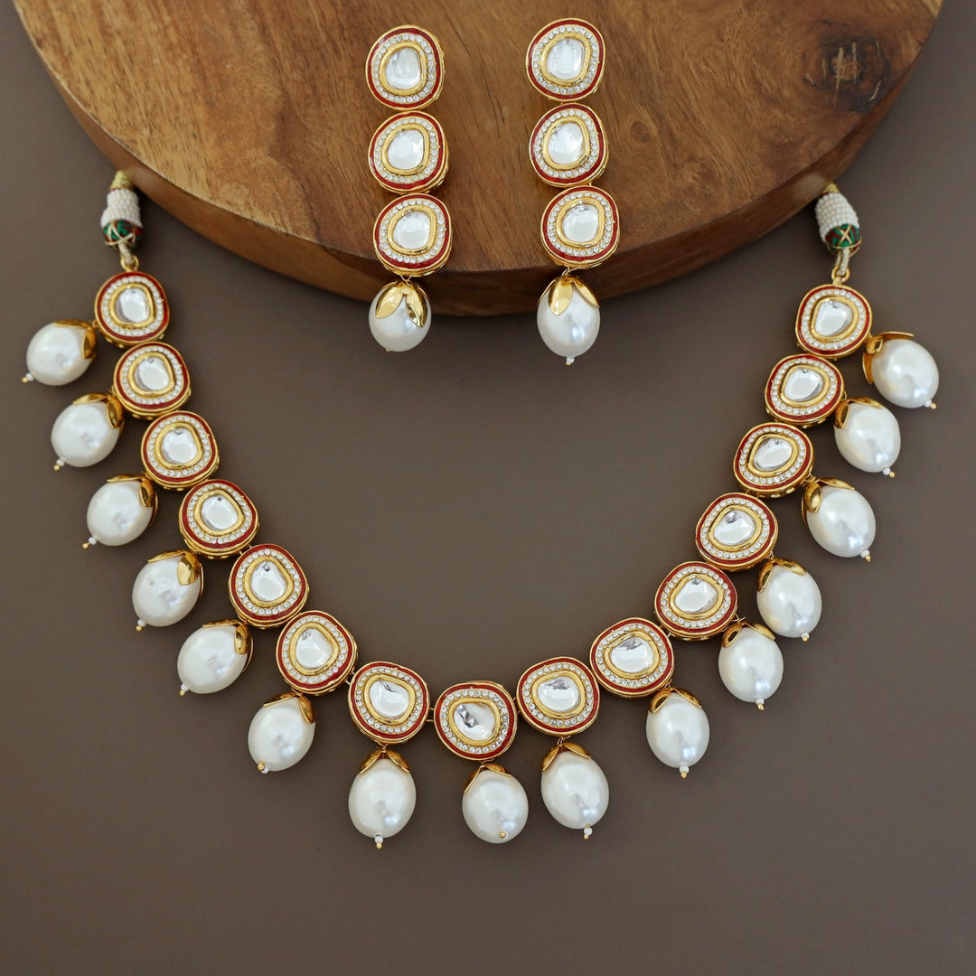 Premium Pearl Bishakha Kundan Neckpiece with Earring