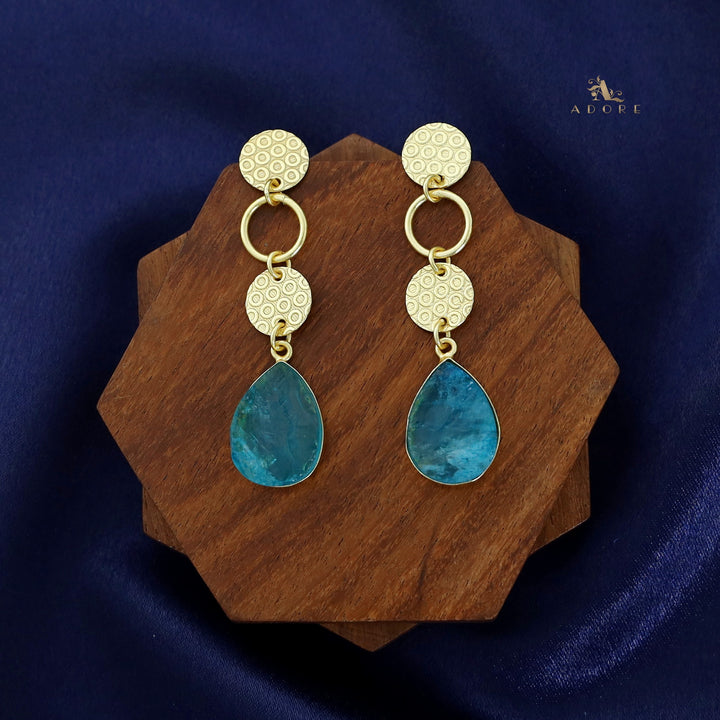 Golden Tri Circle Drop Dyed Stone Earring