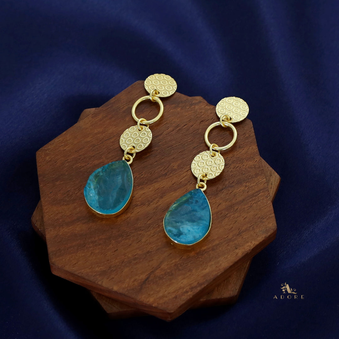 Golden Tri Circle Drop Dyed Stone Earring