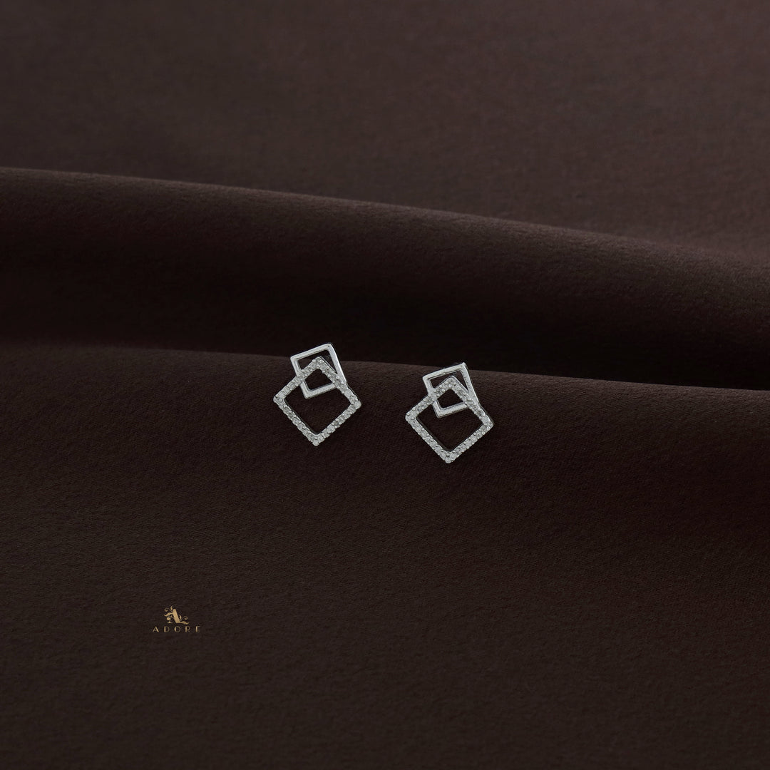 Silver Twin Square Earring - 925 Sterling Silver