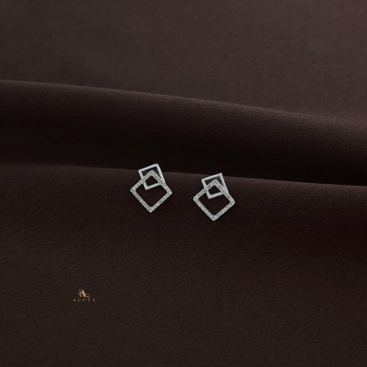 Silver Twin Square Earring - 925 Sterling Silver