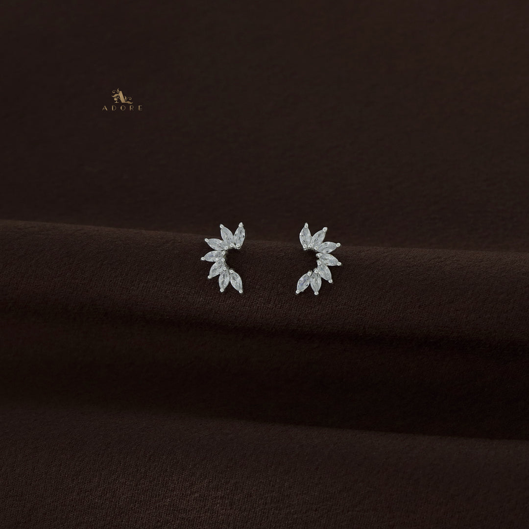 Silver Half Flower Earring - 925 Sterling Silver