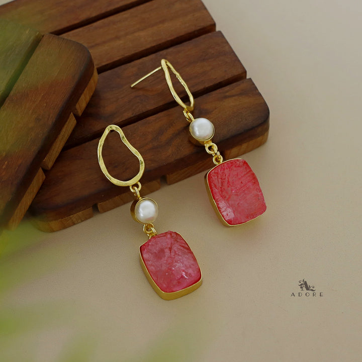 Golden Hammered Pearl Dyed Stone Earring