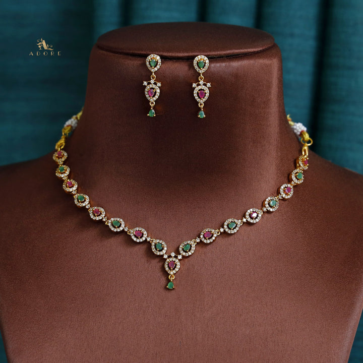 Takshvi Drop Stone Short Neckpiece With Earring