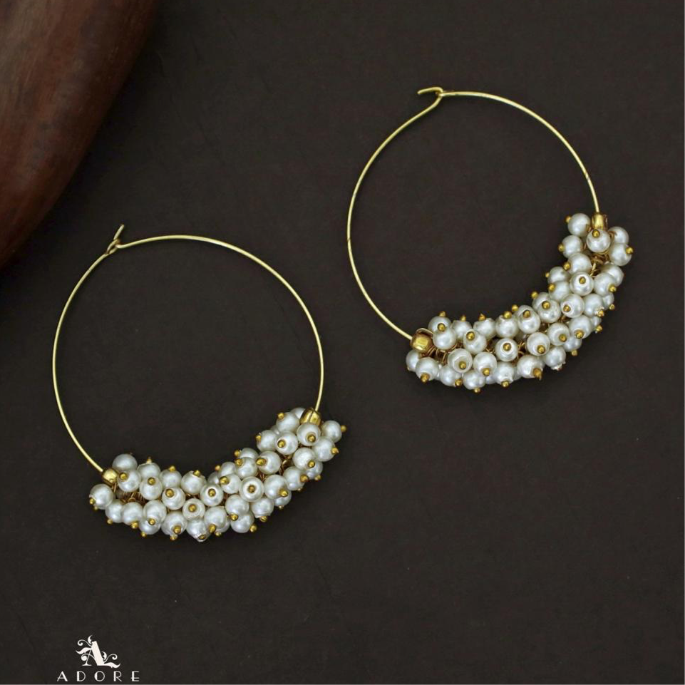 Golden Orb of Moon Pearl Hoop