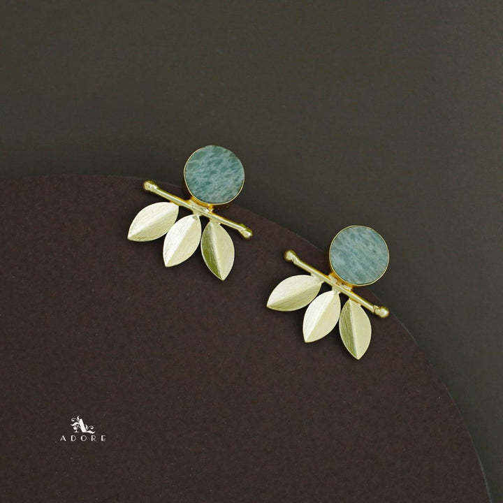 Tri Leaf Raw Stone Earring