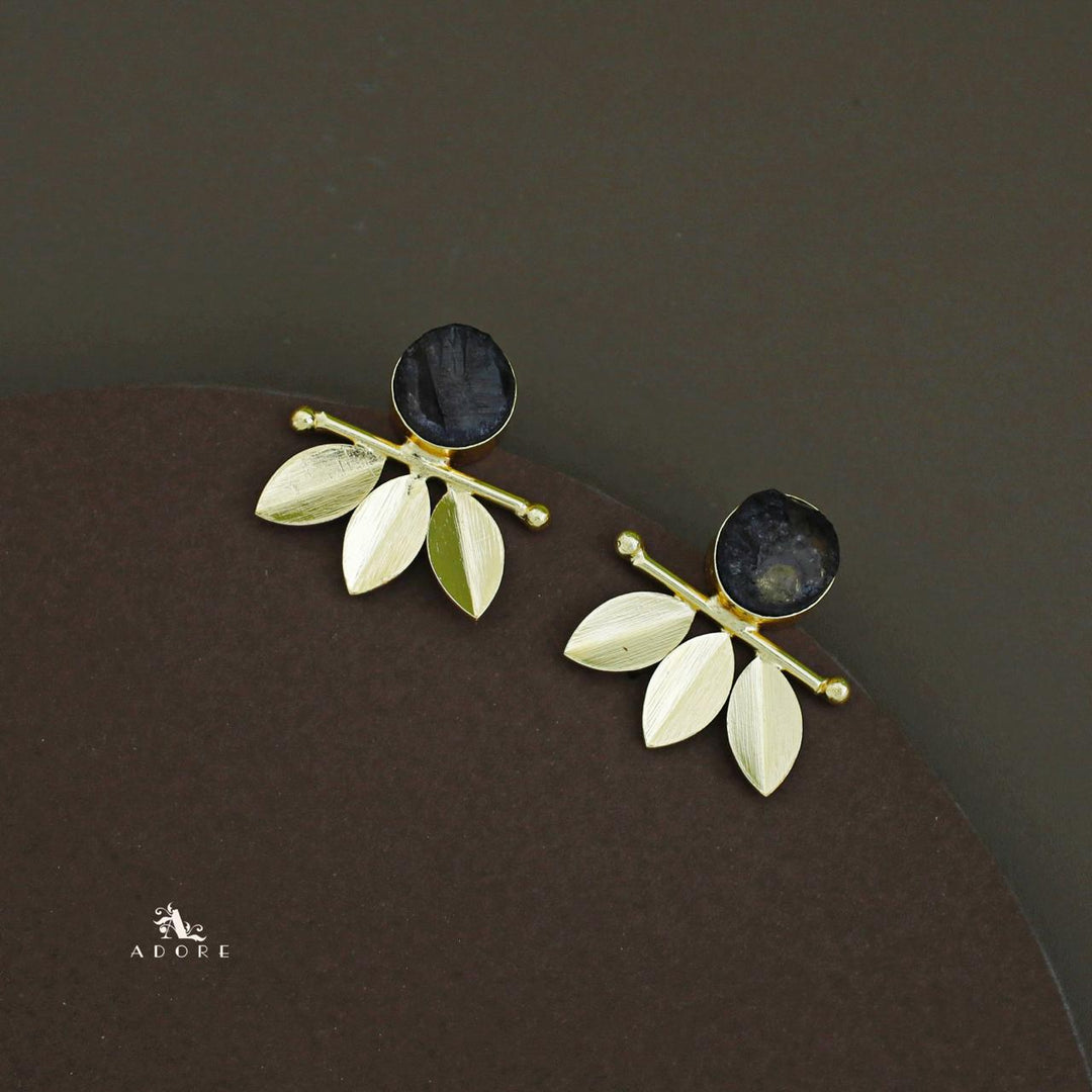 Tri Leaf Raw Stone Earring