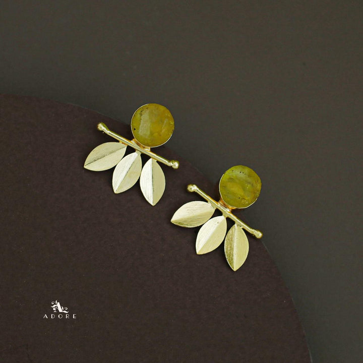 Tri Leaf Raw Stone Earring