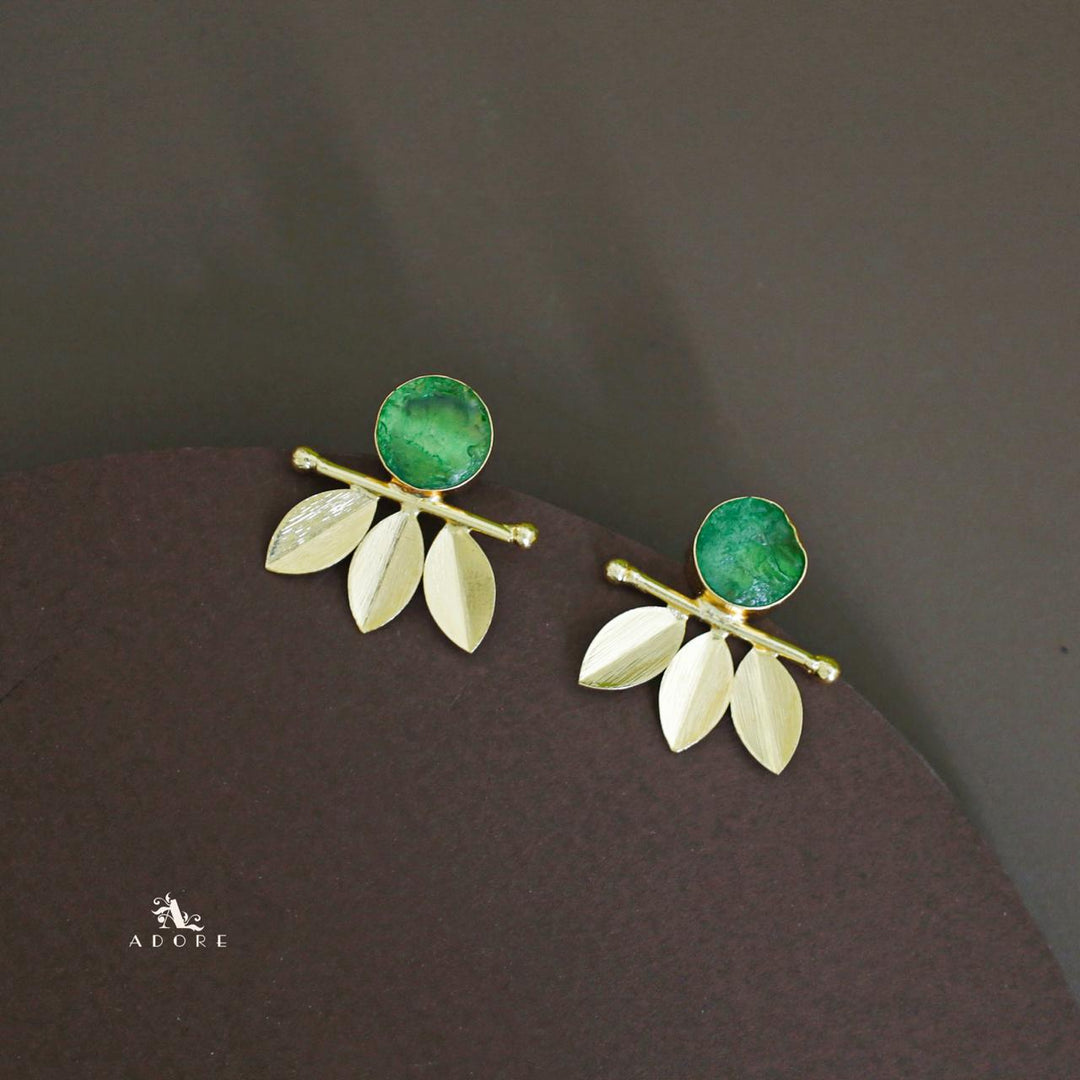 Tri Leaf Raw Stone Earring