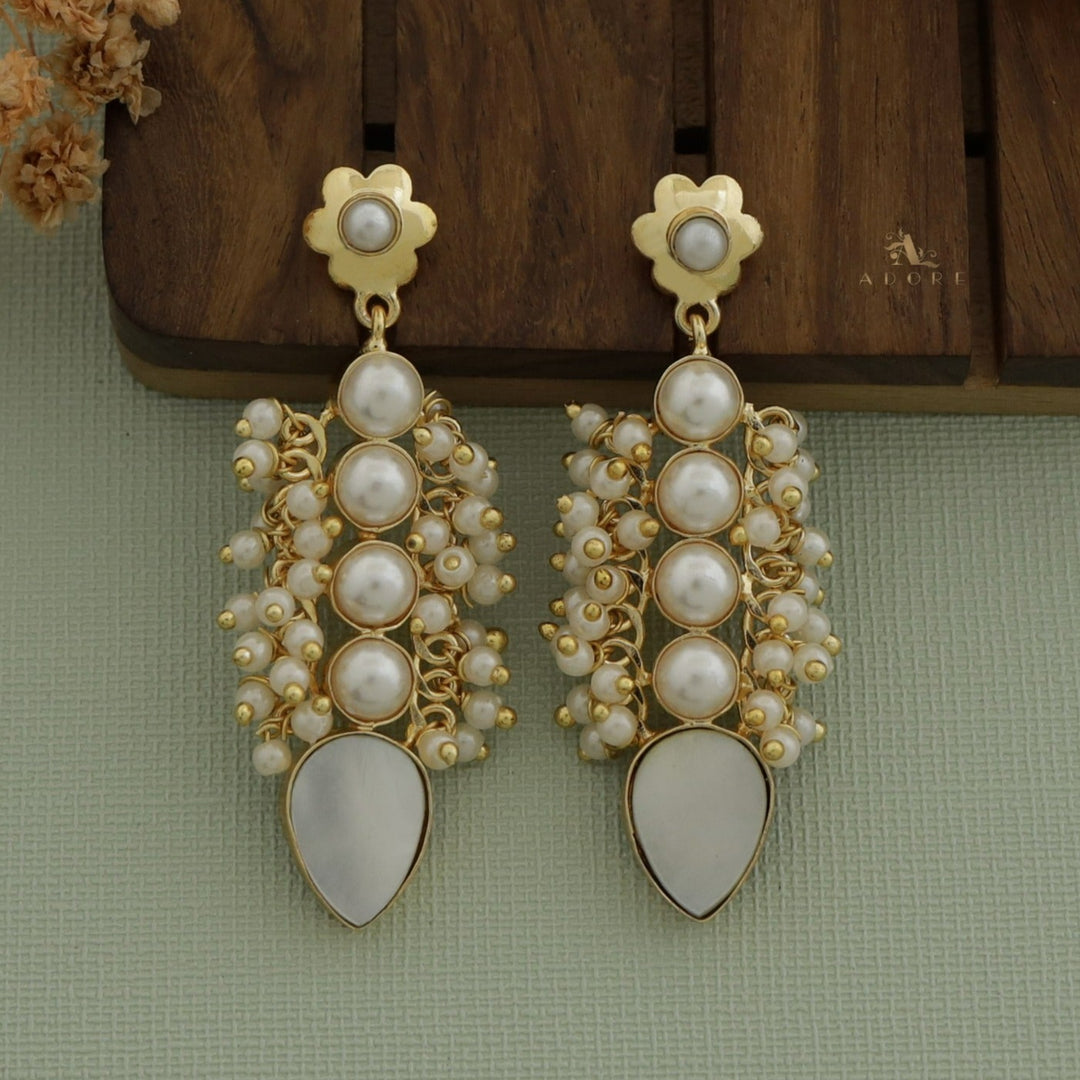 Clustered Pearly Glossy Carved Drop Earring