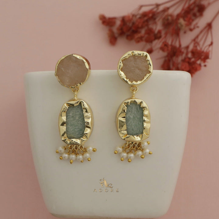 Nira Dual Raw Stone Pearl Earring