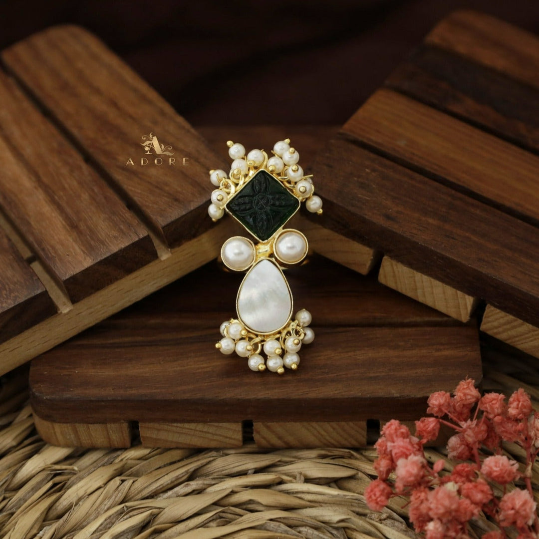 Ivy Drop And Diamond Cluster Pearl Ring