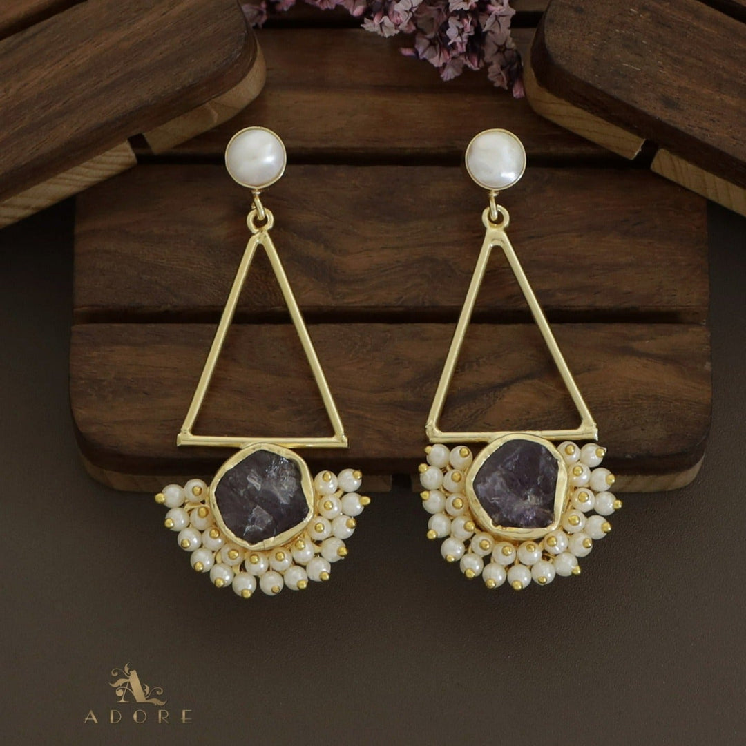 Ziba Baroque +  Raw Stone Triangle Cluster Pearl Earring