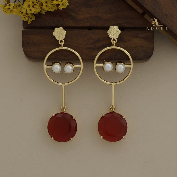 Golden Round Glossy Pendulum Earring