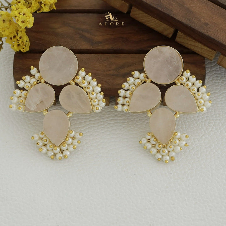 Tikara Round And Drop Raw Stone Cluster Pearl Earring