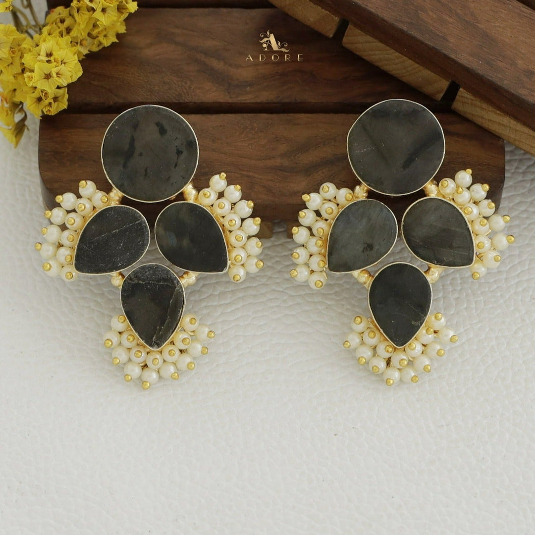 Tikara Round And Drop Raw Stone Cluster Pearl Earring