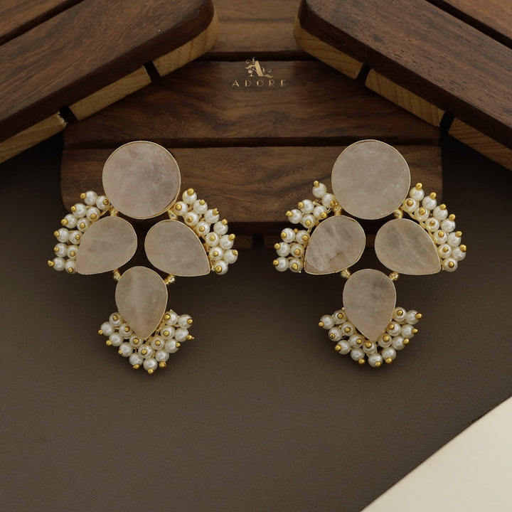 Tikara Round And Drop Raw Stone Cluster Pearl Earring