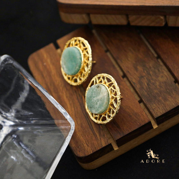 Tista Textured Round Raw Stone Earring