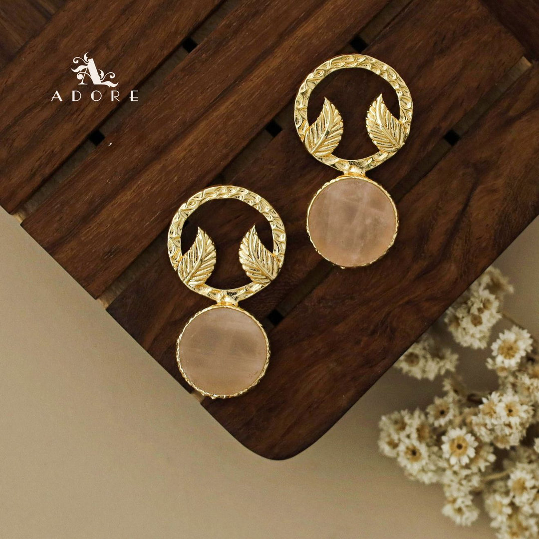 Textured Round Leafy Raw Stone Earring