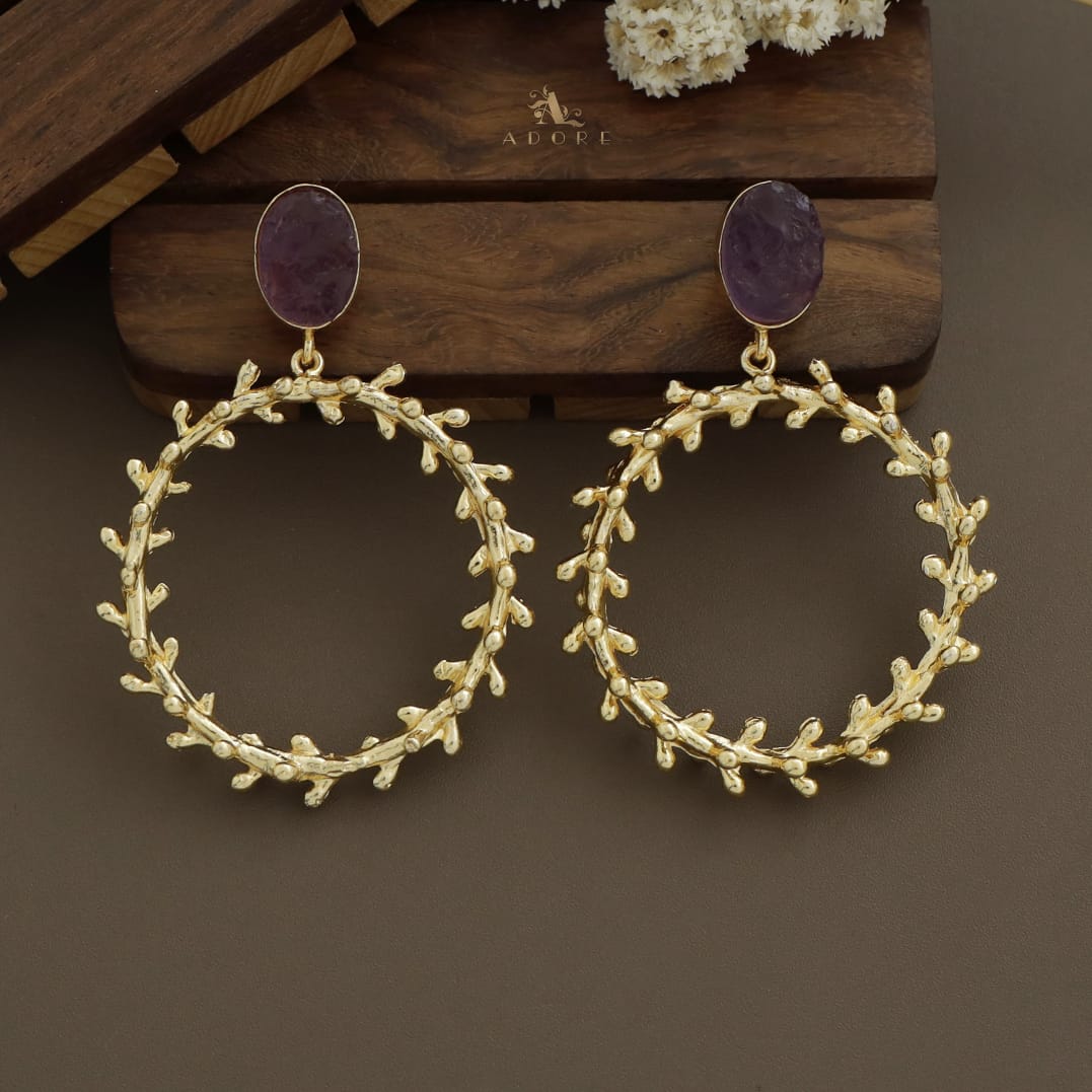 Oval Raw Stone Bud Round Earring