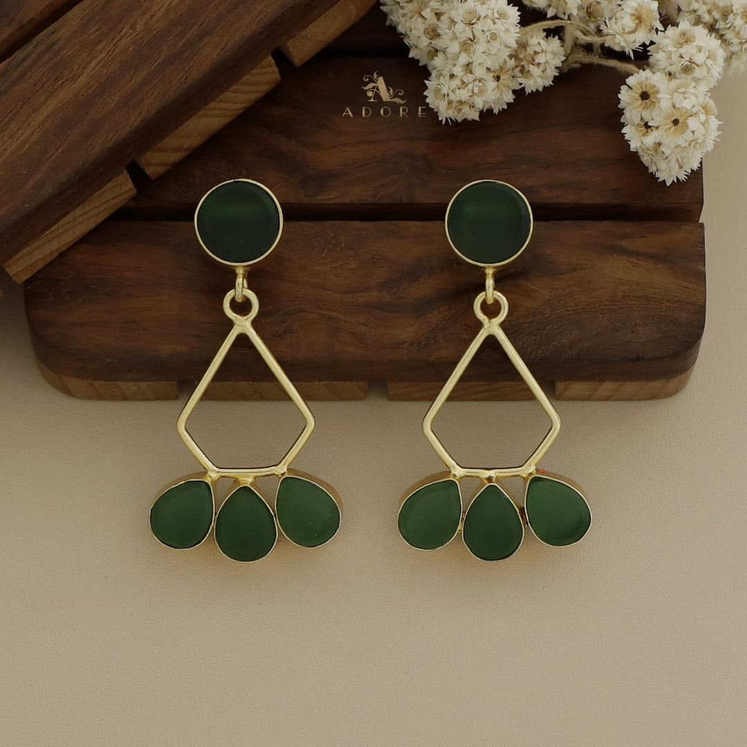 Raw Stone Pentagon Tri Drop Earring