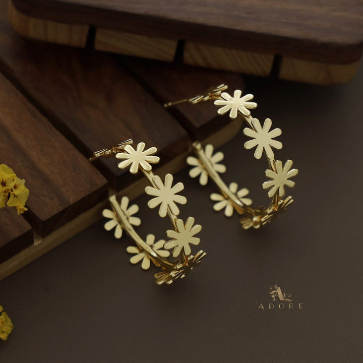 Golden Midhila Flower Hoop Earring