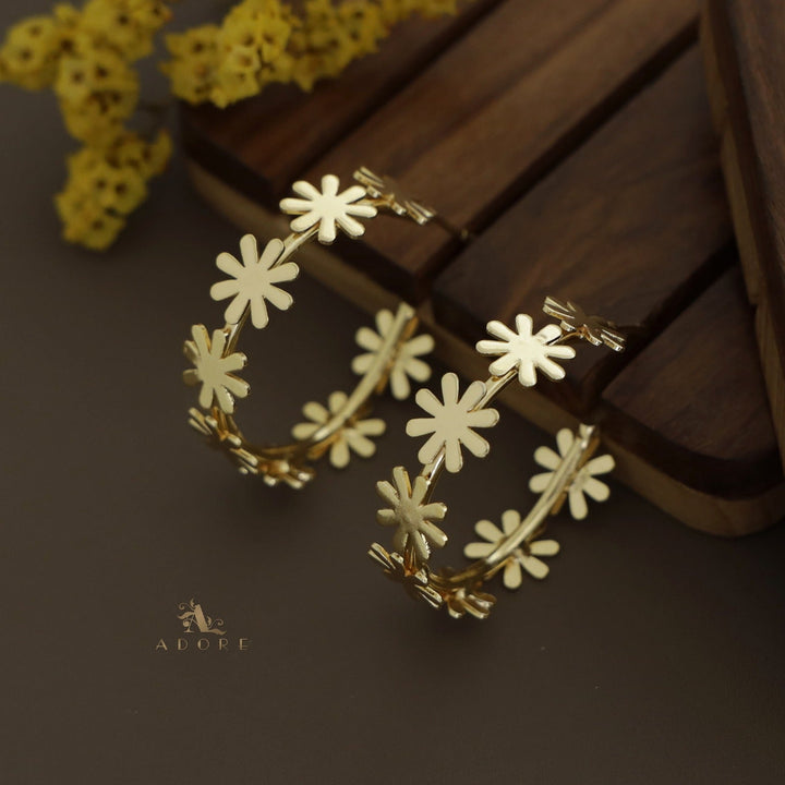 Golden Midhila Flower Hoop Earring